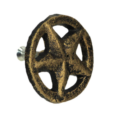 Set Of 12 Antique Gold Western Star Cast Iron Cabinet Knobs Or Drawer Pulls - 2 Inch Diameter - Easy Install - Enhance Your Drawers With Classic Charm