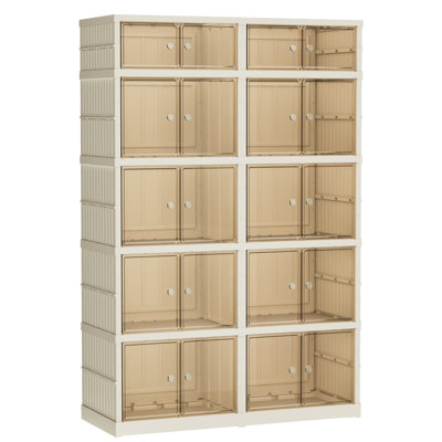 All-in-One Folding Storage Cabinet, 5 Tier 424QT Plastic Organizer Bins with Magnetic Doors and Wheels
