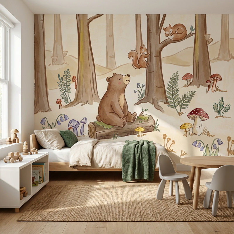 Murale écureuil d'ornement forêt fantaisiste, Non tissé non collé, 200 po x 120 po