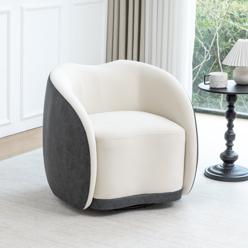 Fauteuil demi-tonneau pivotant en velours Aastha, Noir / blanc