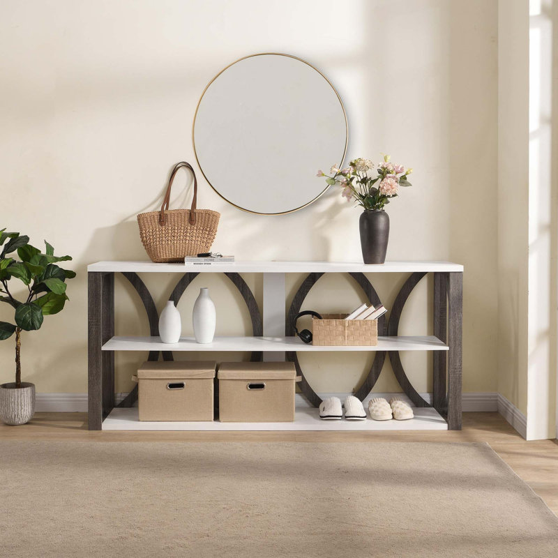 Arnedra 3-Tier Industrial Console Table, White/Gray