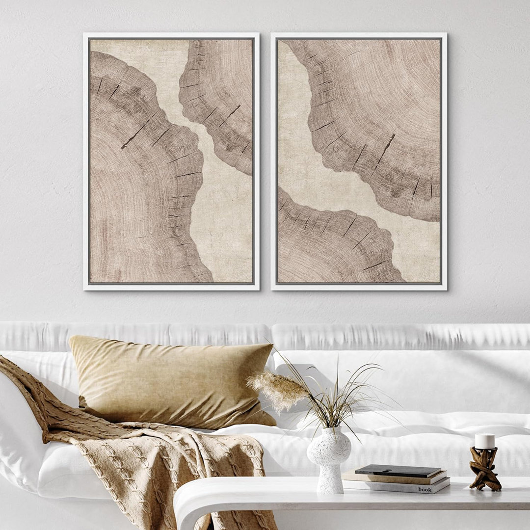 Tree Ring " Beige Oak Wood Forest Tree Ring Illustration Neutral Minimalist Art Modern Farmhouse Decor " 2 - Pieces IDEA4WALL 
