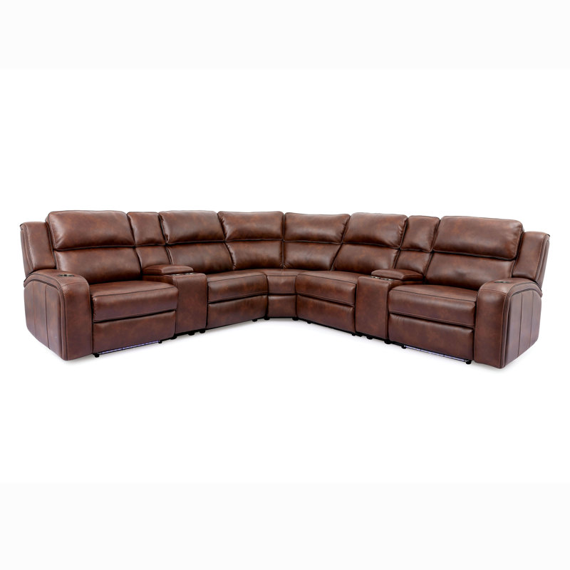 Faux Leather Power Reclining Curved Sectional Symmetrical