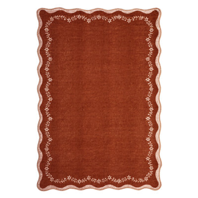 Tapis lavable à rebord festonné à poils courts et antidérapant à envers en jute pour tapis de chambre d'enfant / chambre / dortoir / bureau