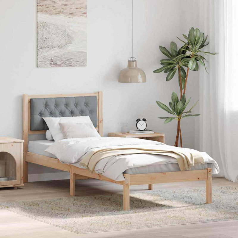 Solid Wood Bed, Natural/Light Grey, European Single (90 x 190 cm)