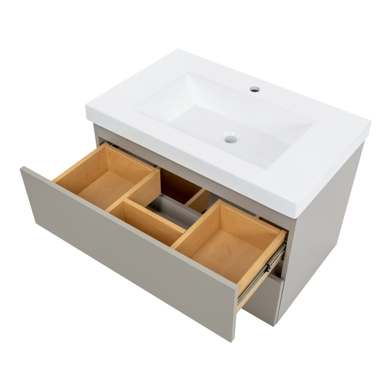 30.5" Wall-Mounted Single Bathroom Vanity With Cultured Marble Top, Gray