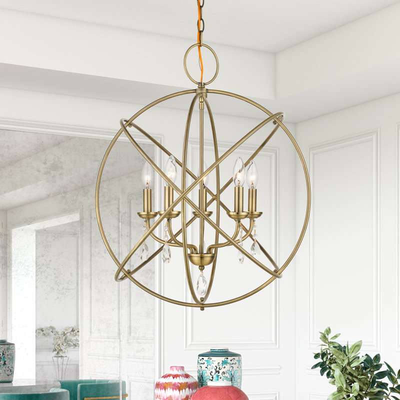 Auberta 5 - Light Dimmable Globe Chandelier, Antique Brass