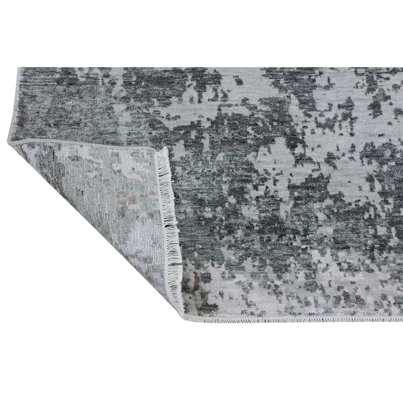 Tapis gris / ivoire noué à la main de haute qualité, Rectangle 8 pi x 10 pi