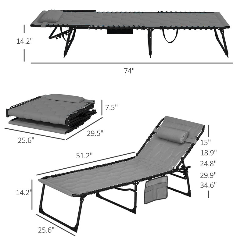 Ensemble de chaise longue pliante Outsunny avec dossier inclinable à 5 niveaux, Gris