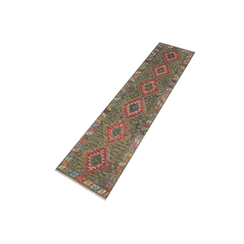 Tapis de couloir gris / rouge en laine noué à la main 2 pi 6 po x 9 pi 9 po Cedorah Southwestern