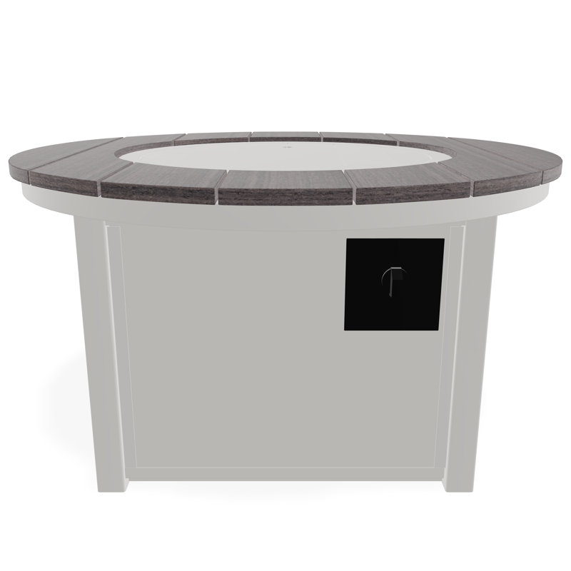 42" Round Rustic Polymer Fire Table with Propane Shelf, Snow/Laguna