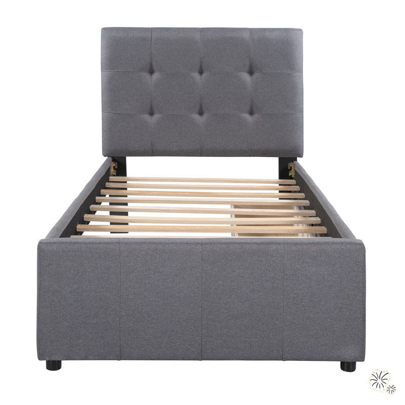 Upholstered Slat Storage Bed, Twin, Gray