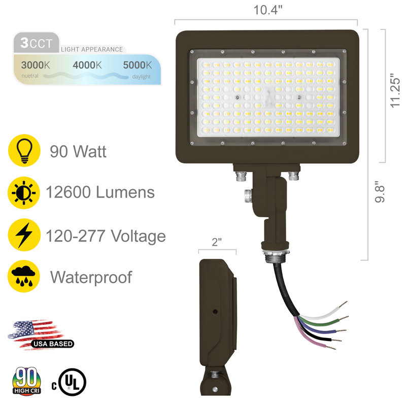 LED Flood Light 90W 12600 Lumens Outdoor Adjustable Knuckle Mount Security Light  3CCT, Oil Rubbed Bronze