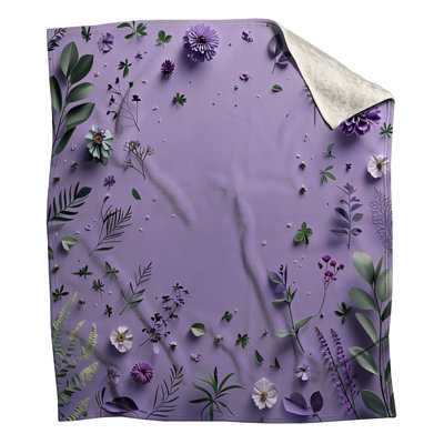 Purple Flowers Fleece Throw Blanket - Floral Throws for Sofas or Beds