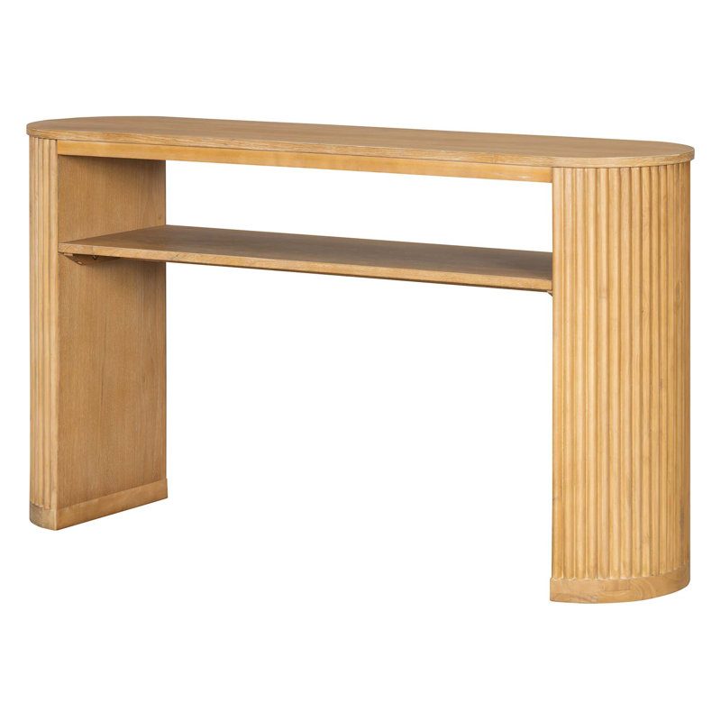 Rustic Console Table with Fluted Legs and Ash Veneer Top, Natural