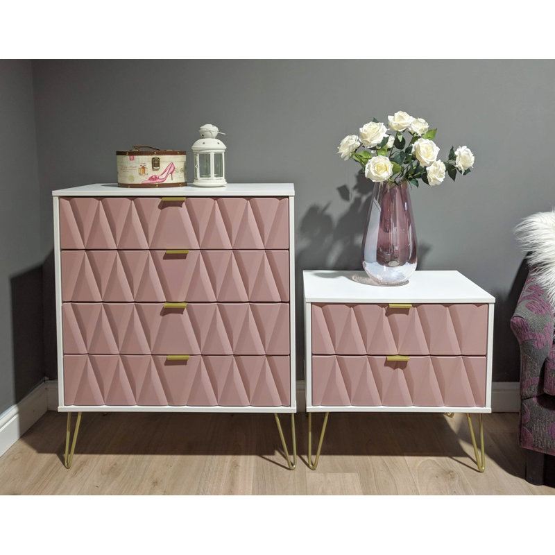 Fully Assembled Payson 2 Drawer Bedside Table, Pink