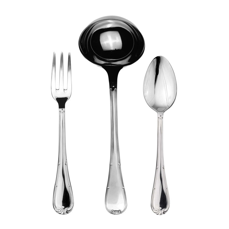 Ensemble de service 3 pièces (cuillère fourchette et louche) en acier inoxydable Raffaello