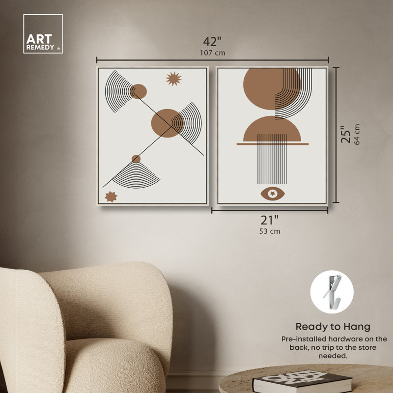 Ensemble de décorations murales abstraites boho encadrées par Art Remedy, cadre argenté, 20 x 24, 25"H x 21"W, Silver Frame