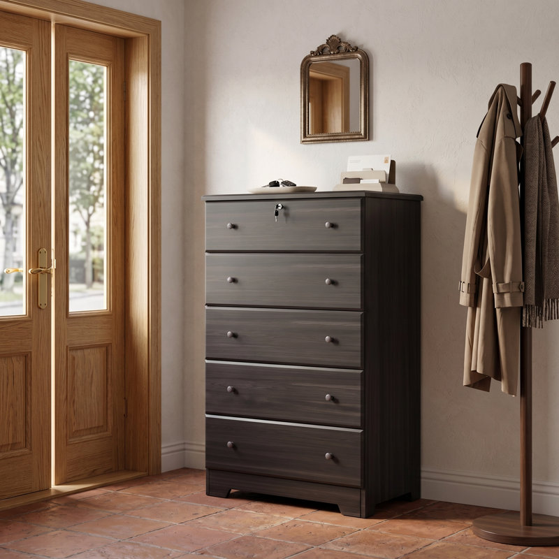 Commode à 5 tiroirs Raiquan, Tabac