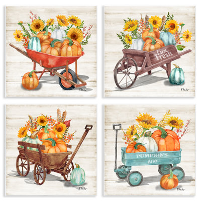 "Autumn Harvest Wagons", ensemble de 4 plaques murales par Paul Brent