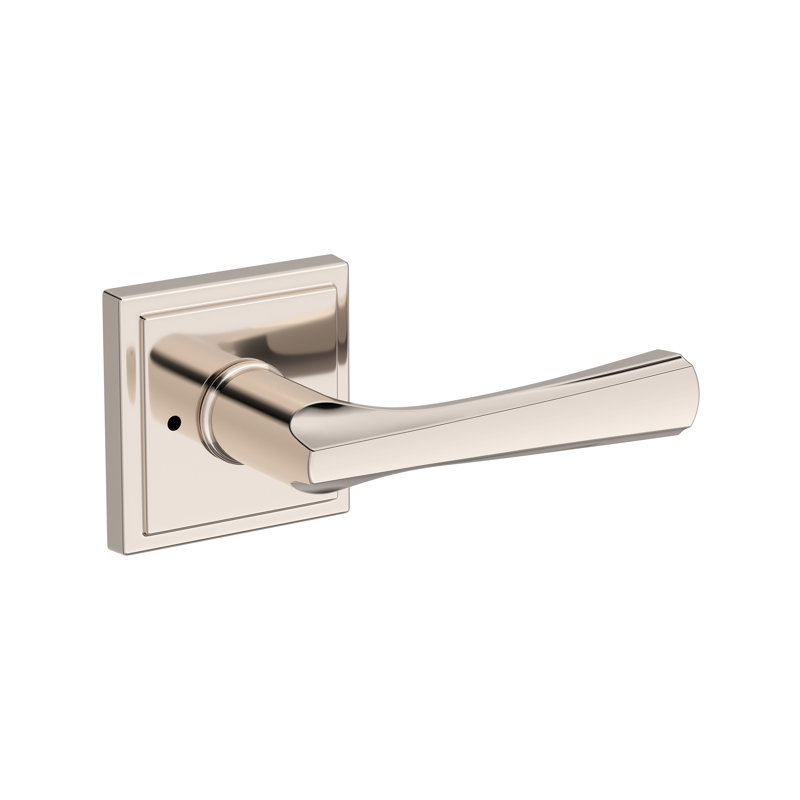 Wyndcliff Privacy Lever with Stepped Square Rose in Polished Chrome, Polished Nickel