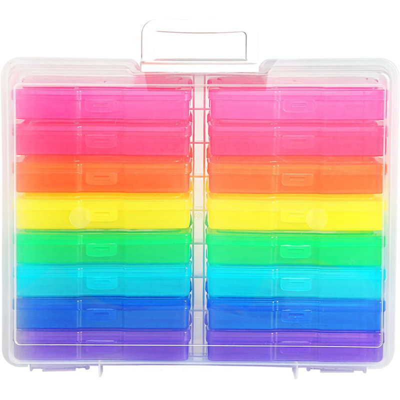  Transparent 4" x 6" Photo Cases and Clear Craft Keeper with Handle - 16 Inner Cases Plastic Storage Container Box (Multi-coloured)