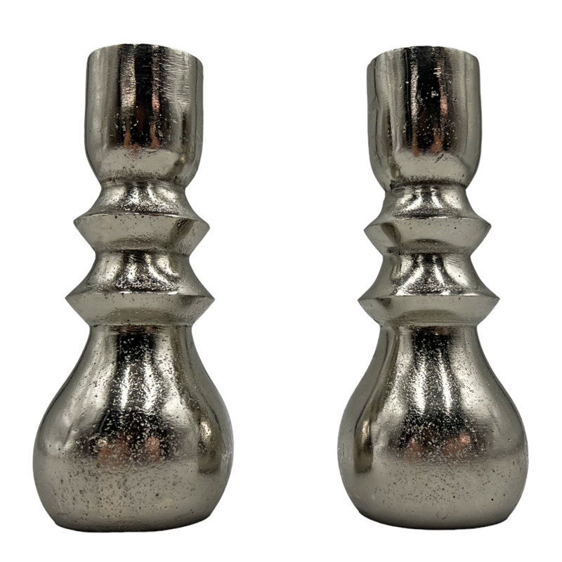 6.5" H Aluminum Taper Candlestick, Silver