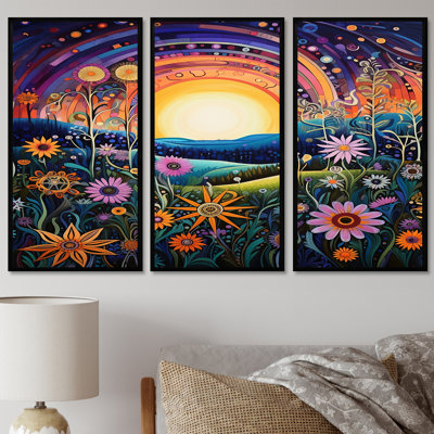 Rainbow Sunset, fleurs printanières colorées - ensemble d'art mural prairie