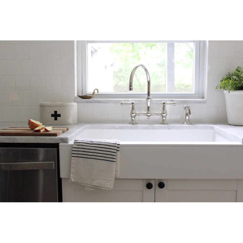 Chesterfield Kitchen Bridge Faucet with Side Spray, Polished Gold (PVD)