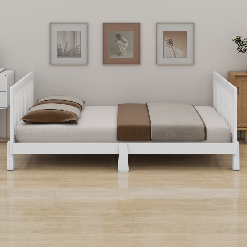 lit de jour pour enfants avec garde-corps, conception convertible 3-en-1 et look épuré moderne, Lit double, White