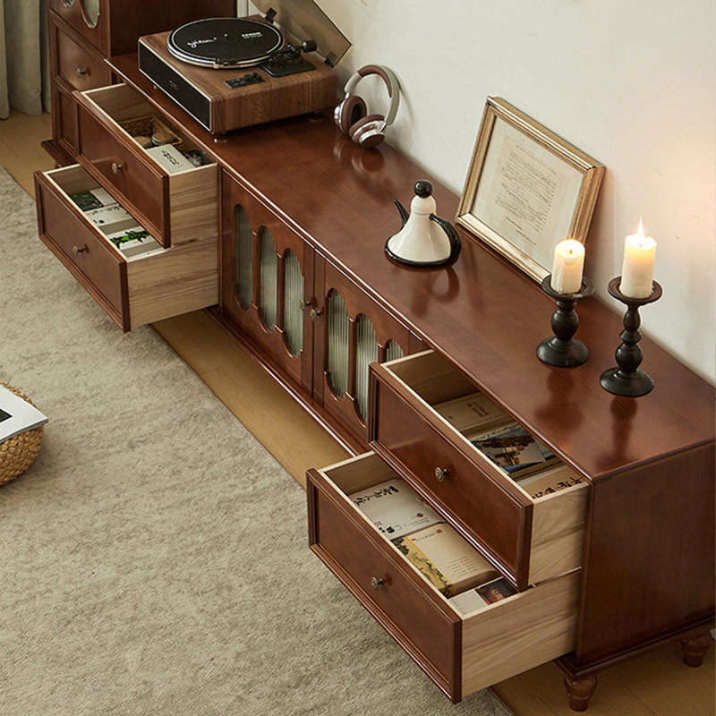 Meuble télé moderne en bois massif brun, H 23,62 po x L 86,61 po x l 15,75 po