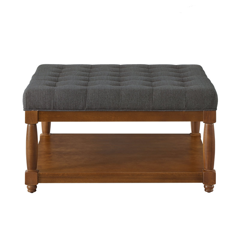 Large Ottomans with Storage, Tufted Linen Wood Coffee Table for Home