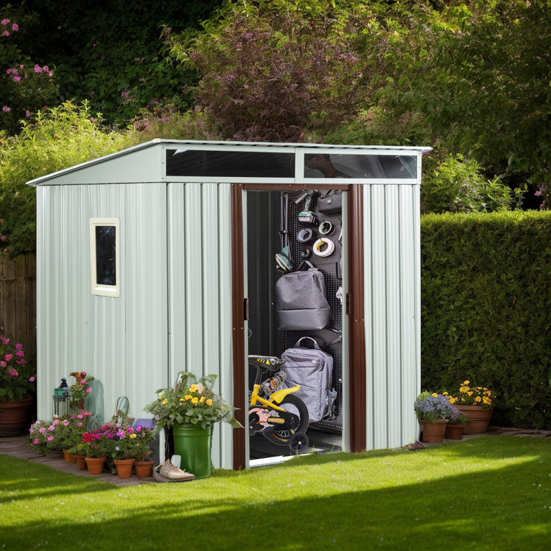 6ft x 5ft White Outdoor Metal Storage Shed with Window, Sliding Doors – Includes Tool Kit, UV-Resistant & Easy Assembly