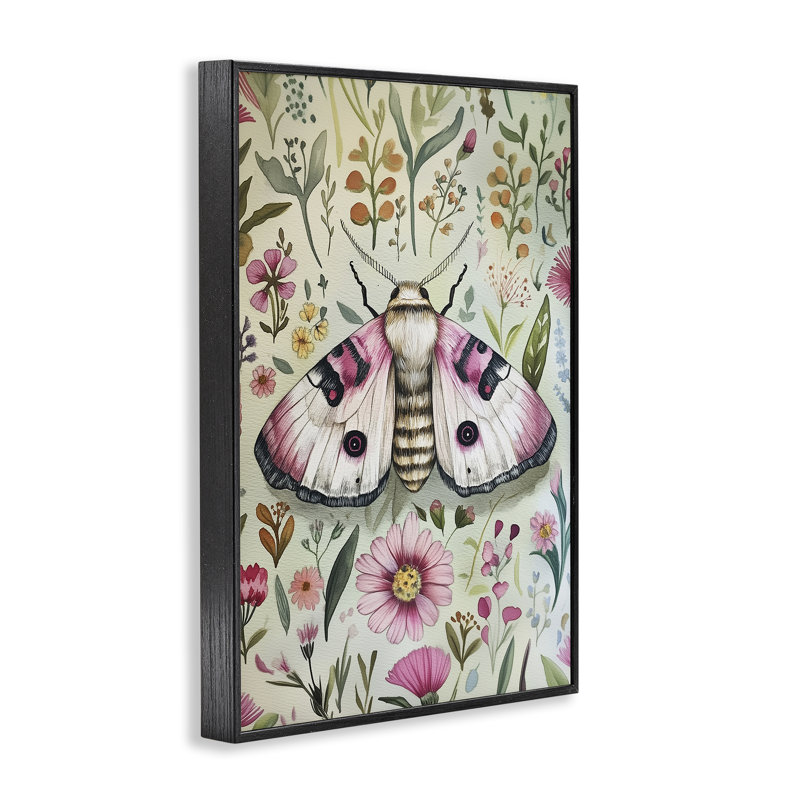 «Moth over Floral Herbs», estampe numérique, design par The Dutch Lady, H 18 po x l 12 po, Giclée encadrée noir minuit