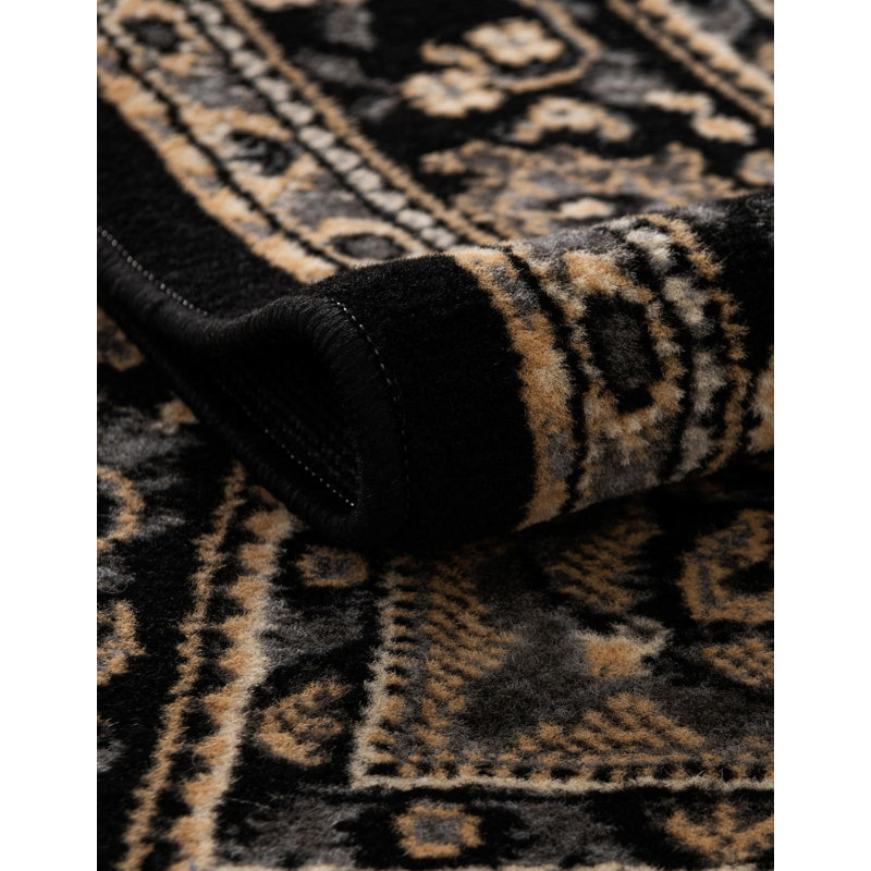 Balthrop Oriental Black Area Rug, Rectangle 5'3" x 7'1", Black