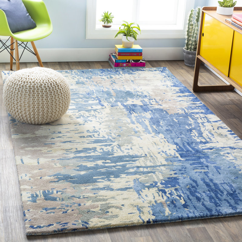 Tapis bleu foncé touffeté à la main Ratcliff, Rectangle de 10 pi x 14 pi