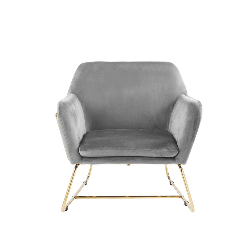 Chaise d'appoint moderne en velours glamour avec pieds en métal, Gris