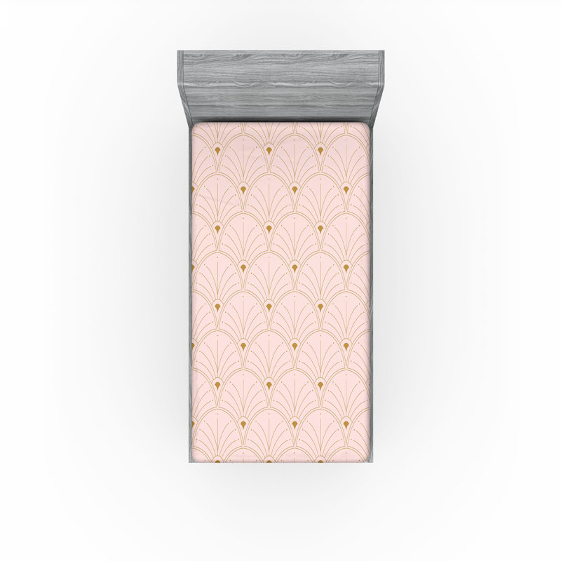  Drap-housse géométrique, Drap-housse de taille simple, Rose/Sand Brown