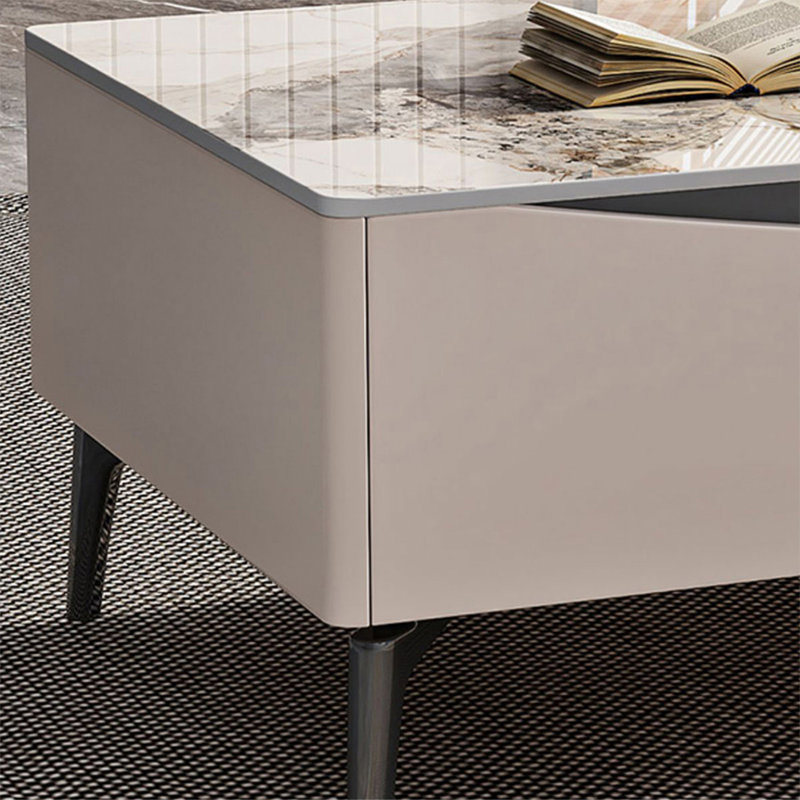 Table basse rectangulaire en acier au carbone et en bois fritté noir crème