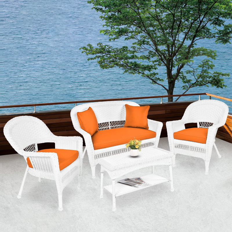 Cecilton 4 Piece Rattan Sofa Seating Group , Brick Orange, White