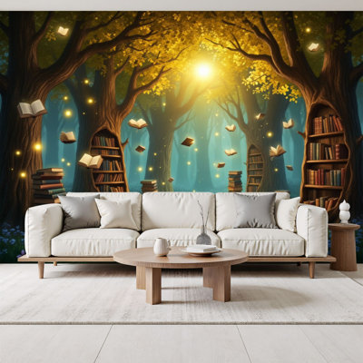 Bibliothèque Bibliothèque papier peint auto-adhésif Magical Forest