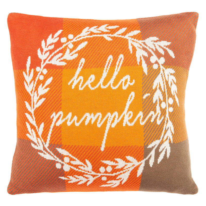 Hello Pumpkin Orange Cotton Thanksgiving Pillow 19" x 19"