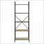 Bookshelf, Industrial 5-Shelf Wood + Metal, Antique Oak &amp; Light Grey, 63.5"H | Open Back