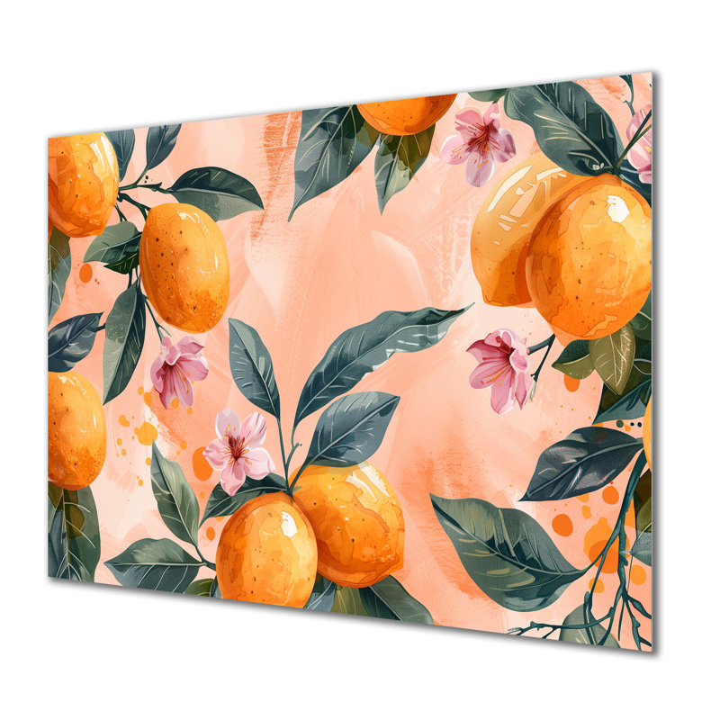 Art floral jaune jaune, rose, orange, arbres III, Métal métal, H 12 po x l 20 po