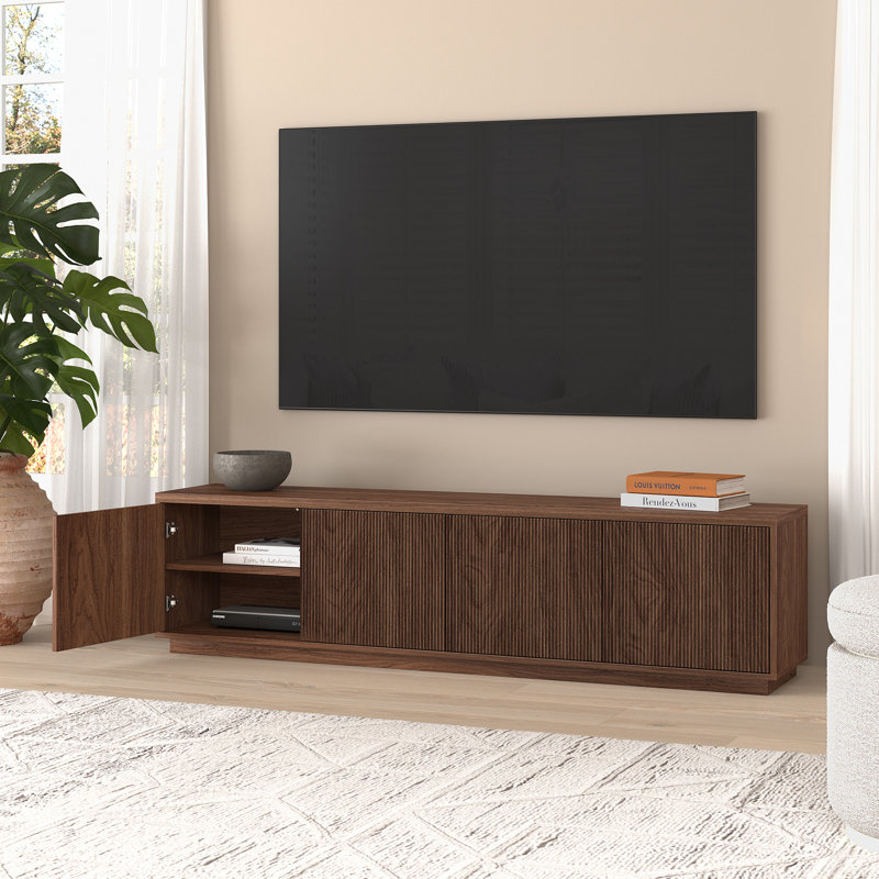 Hanson Rectangular Fluted TV Stand for TV's up to 85", Satin Walnut