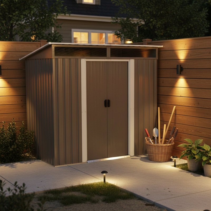 6 ft. x 5 ft. Outdoor Metal Storage Shed with Transparent Top Panel, Gray, 54.72" H x 72.44" W x 70.86" D