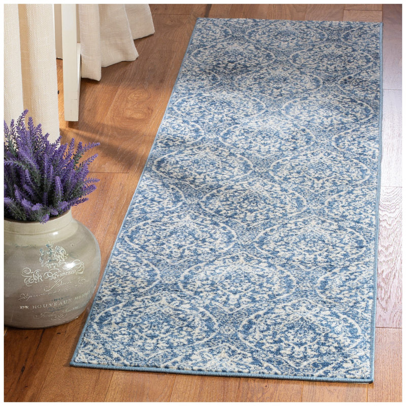 Tapis bleu marine / gris clair Avira, Tapis de couloir 2 pi x 10 pi