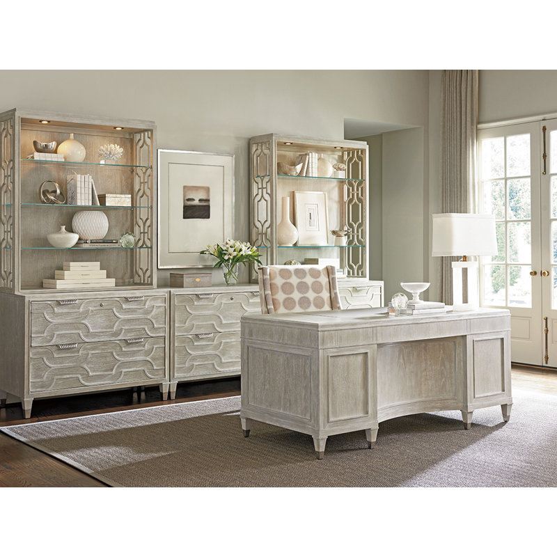 Greystone Avery 68.5'' Cream Executive Desk with Faux Leather Top
