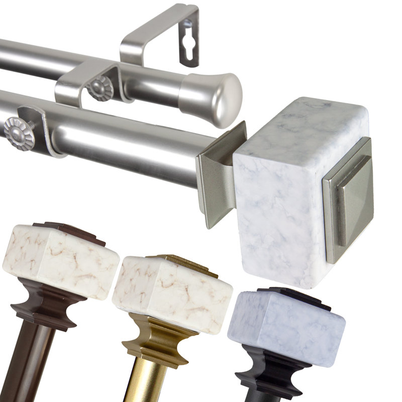 Kathie Stainless Steel Adjustable Double Curtain Rod, 2.5" H x 120" W x 6.75" D, Bronze