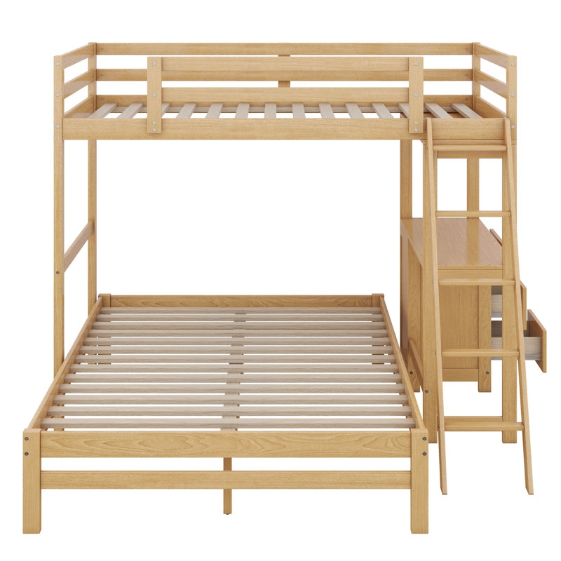 Lit simple superposé au dessus d'un lit double avec bureau et 3 tiroirs de rangement, cadre de lit superposé en bois massif pour enfants, adolescents, adultes